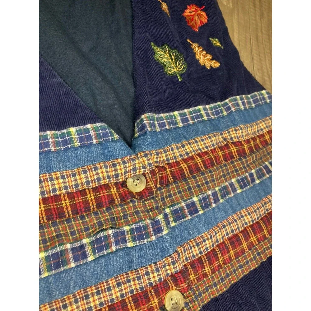Vintage Patchwork Corduroy Vest XL/2X Embroidered Cabin Cottage Teacher Granny